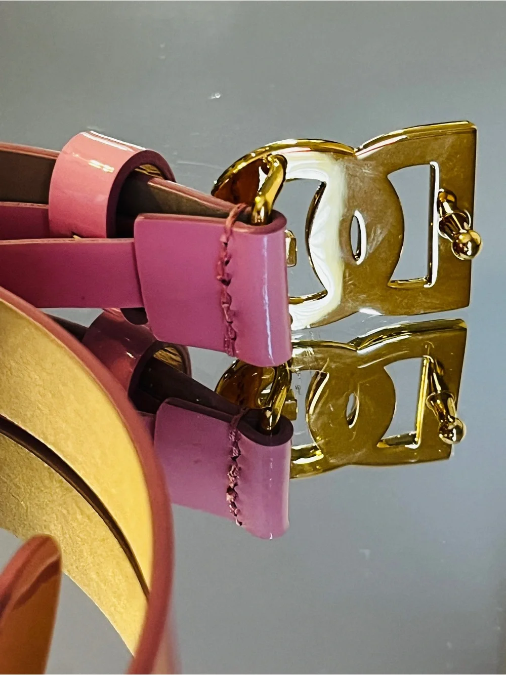 Dolce & Gabbana Pink Patent Leather Childs Belt with Gold DG Buckle